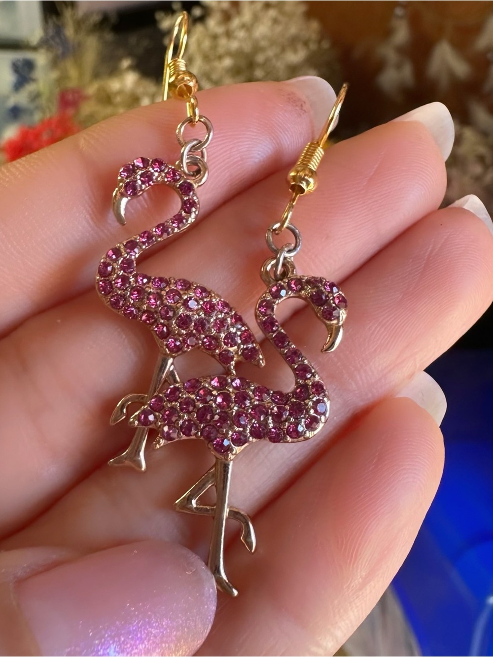 Pink Rhinestone Flamingo Earring - Picture 4 of 9